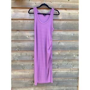 J. Crew purple ribbed ruched bodycon midi dress